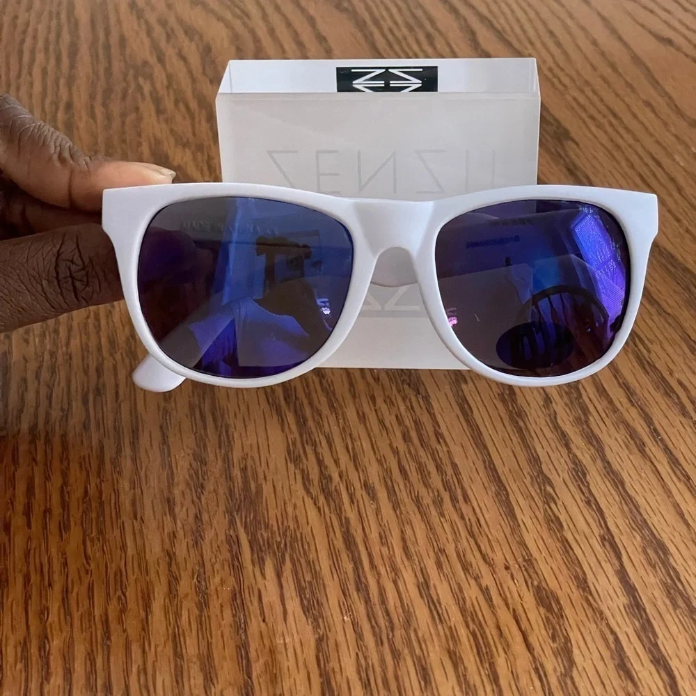White Frame Sunglasses With Blue Lens UV Protection